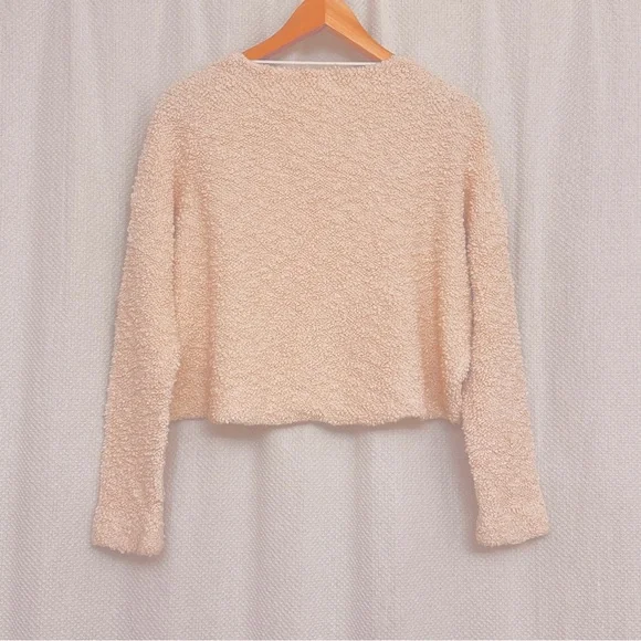 Free People Cotton Women's Ivory V-neck Popcorn pullover size S oversized - Picture 5 of 7